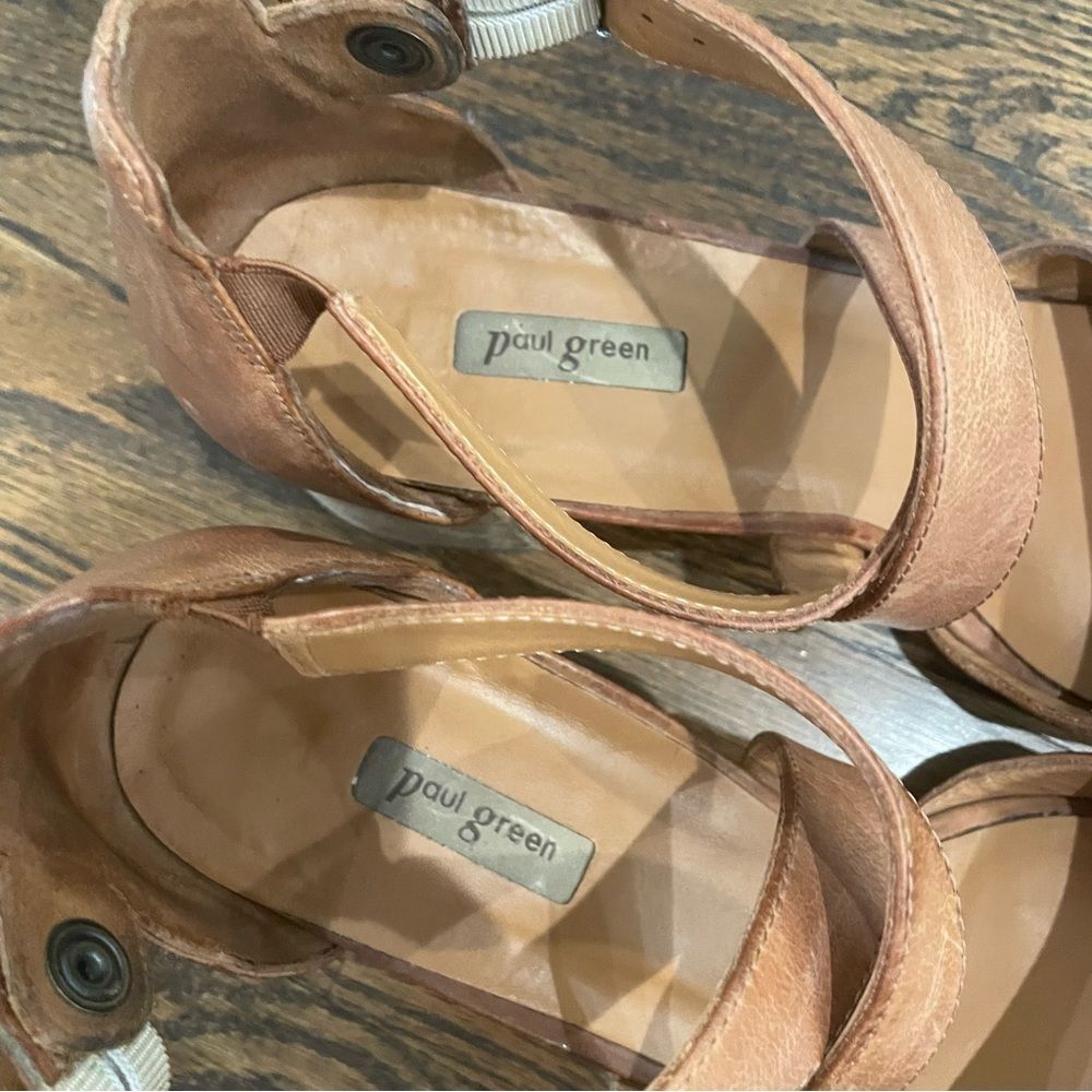 PAUL GREEN Brown Leather Buckle Stacked Block Heel Sandals - Picture 5 of 9